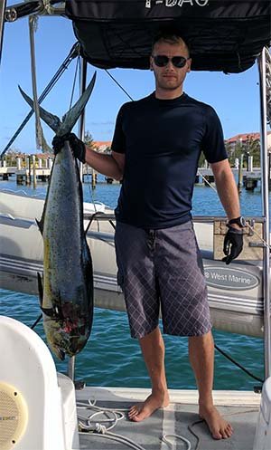 Author's son with dorado caught with an offshore trolling handline in the Caribbean